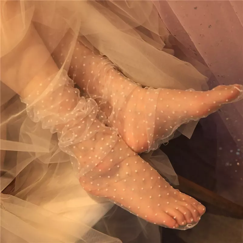 1 pasang kaus kaki renda bintik seksi kaus kaki pergelangan kaki jaring transparan wanita kaus kaki kain Tule putri ultratipis wanita Meias