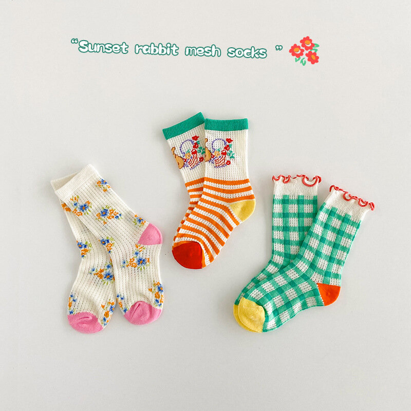 2014 Summer Socks Children Mesh Socks Kids Girls Calf Length Polka Dots Socks 3 Pairs/bag