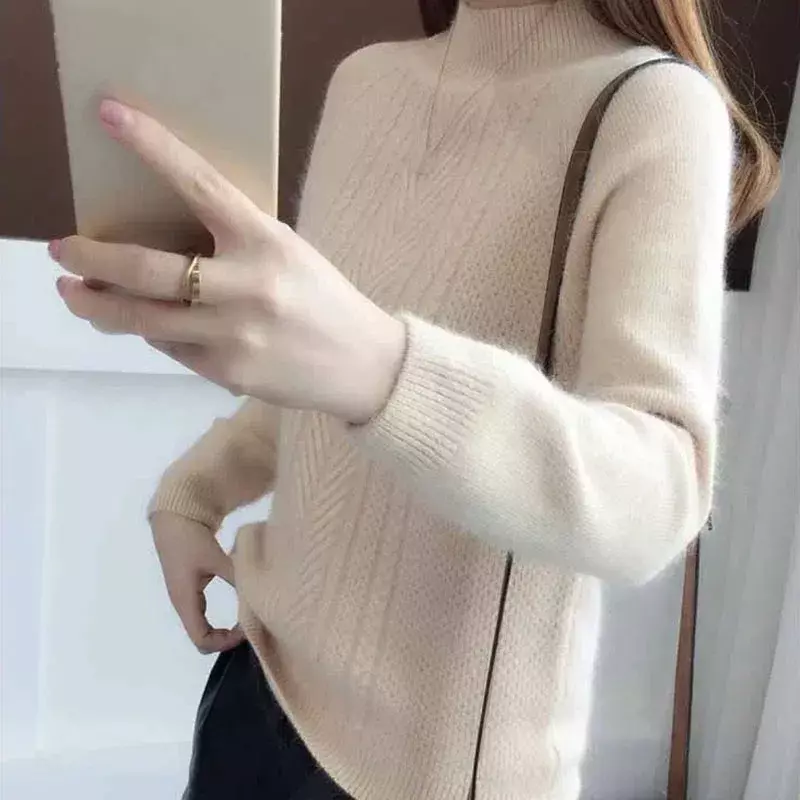 Maglione di Cashmere donna mezzo dolcevita Pullover maglioni lavorati a maglia maglieria calda maglione femminile vestiti Solid Casual Top PH223