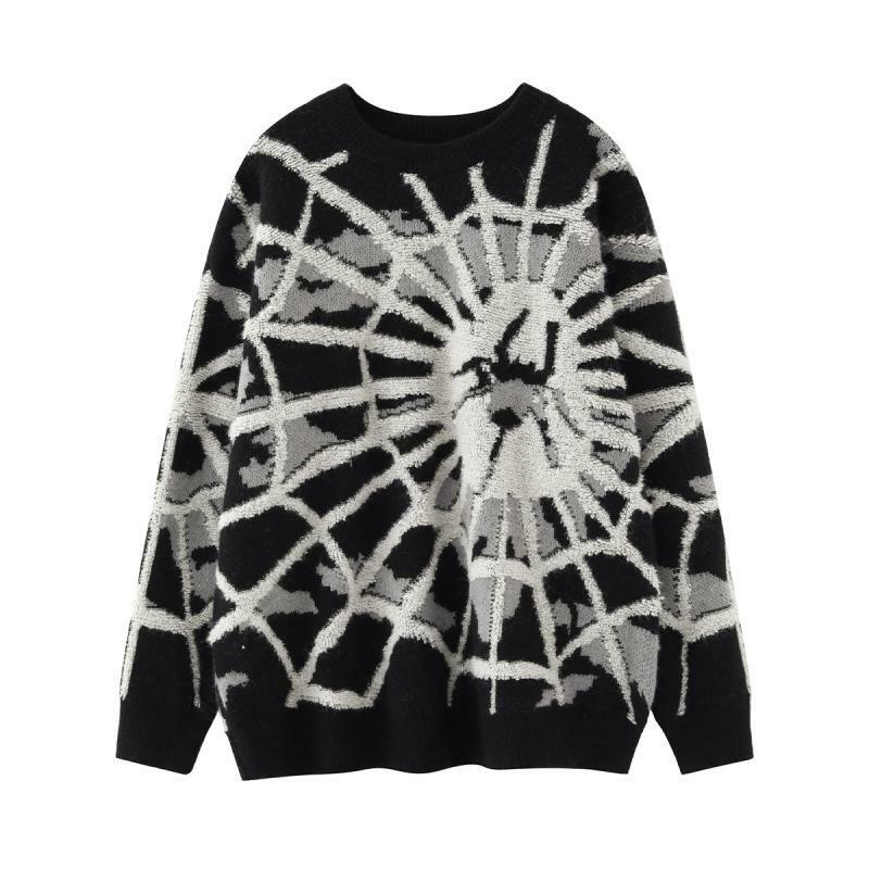 Street Spider Jacquard Couple High Sweater Men's Autumn Winter Fashion Brand American Oversize Pullover American Christmas Style