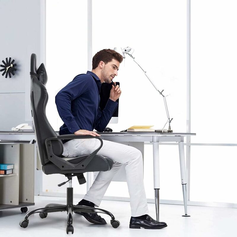 Kursi bermain meja kantor, kursi putar belakang tinggi kulit PU eksekutif PC dapat disesuaikan pijat balap komputer