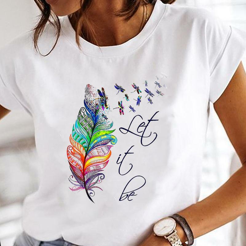 Women Print Clothes Dandelion Watercolor Dragonfly Love Female Tops Tee Tshirt Fashion Print Cartoon Ladies Graphic T-Shirt