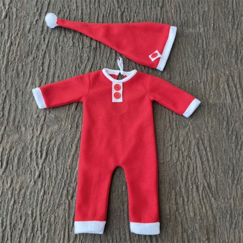 67JC traje de fotografía de Navidad para recién nacido, trajes rojos, mono, sombrero