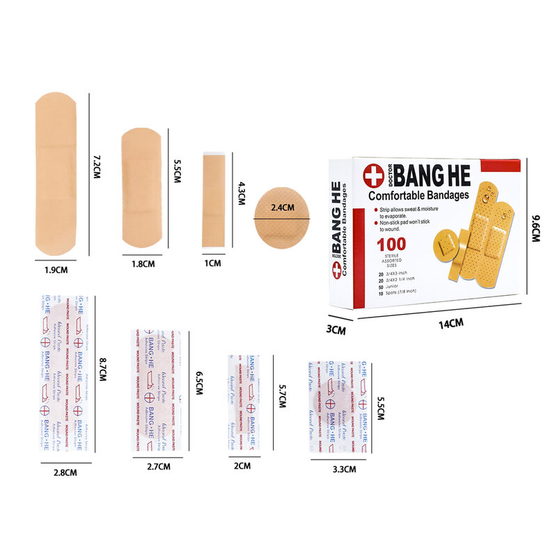 Impermeável Band-Aids Bandagens, Primeiros Socorros, Médico Anti-Bactérias Ferida Gesso, Multi Tamanho, Kits De Emergência De Viagem Em Casa, 100pcs por pacote