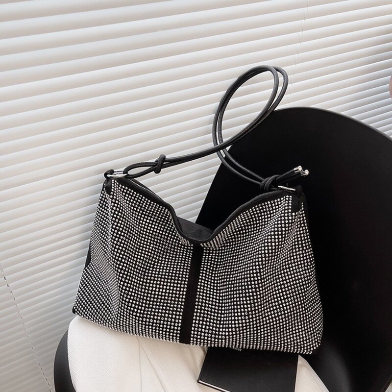 Diamond Inlay Fashion Sequins Shoulder Bag Trendy High-capacity Rhinestone Underarm Bag Women Handbag
