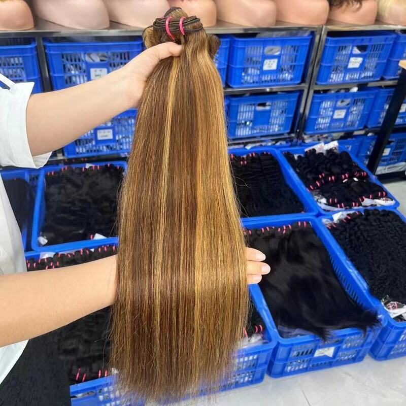 Bundel rambut rajutan Vietnam Super penuh warna rambut manusia bundel rambut lurus tulang tenun rambut warna campuran bundel warna Piano
