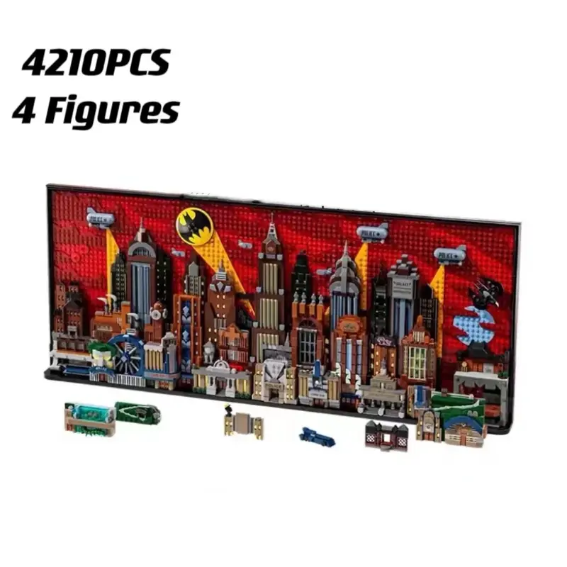 Stok tersedia 2024 baru 76271 seri animasi Model blok bangunan Gotham City Skyline mainan bata rakitan kompatibel untuk hadiah anak laki-laki