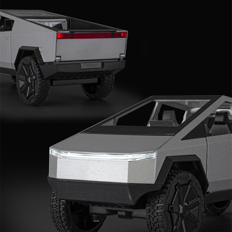 1/24 Teslas Cybertruck Pickup aluminiowy Model samochodu odmienia metalowa zabawka pojazdów terenowych Model ciężarówki symulacji prezenty dla dzieci światła dźwiękowego