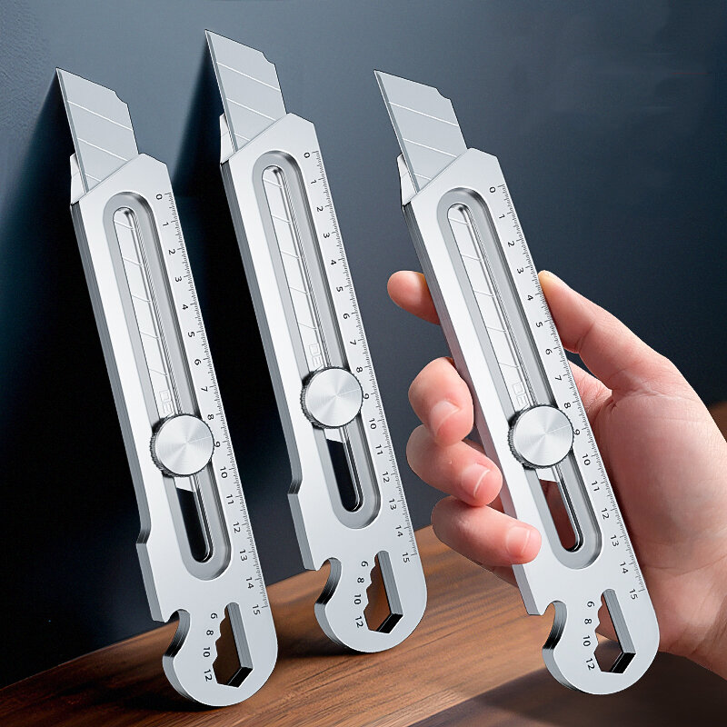 Alat tulis serbaguna pemotong kotak Retractable dapat ditarik pisau 6 In 1 alat tulis tugas berat Stainless Steel peralatan pisau utilitas