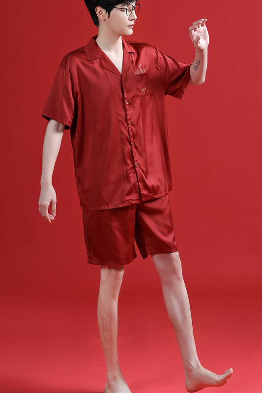 Baju Tidur Pasangan Burgundy Satin Piama Set Piyama Berkancing Baju Pernikahan Pijama Loungewear