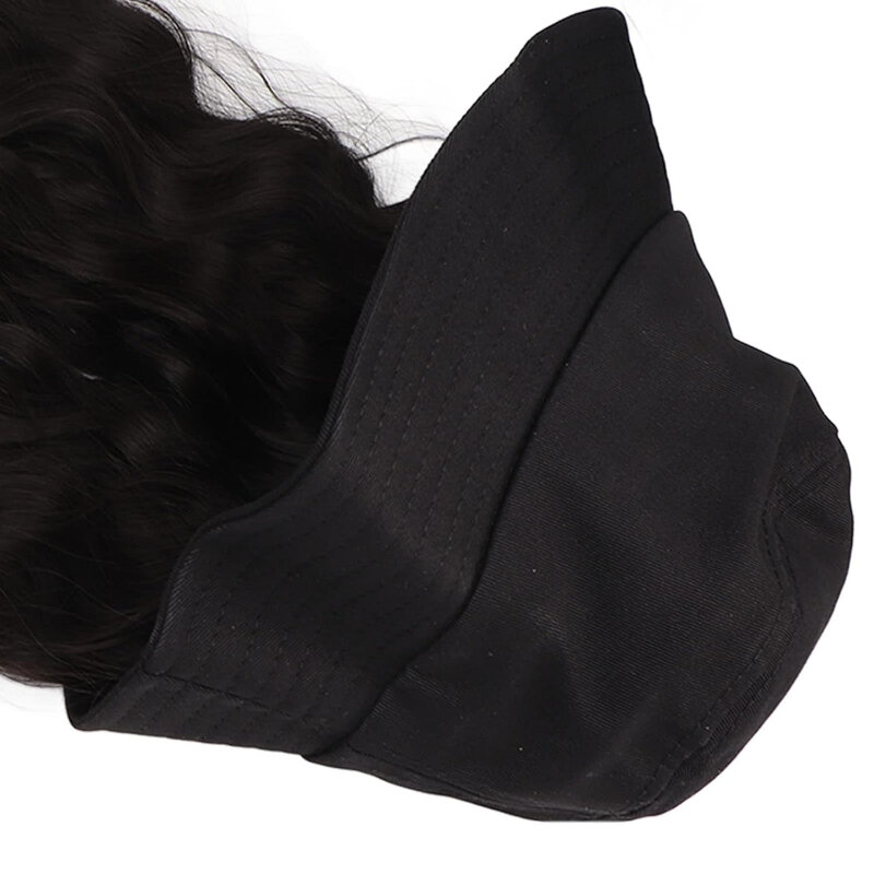 Fashion Glueless Hat Wig Non-detachable Middle Length Black Brown Curly Wavy High Temperature Silk for Women Daily Party Use