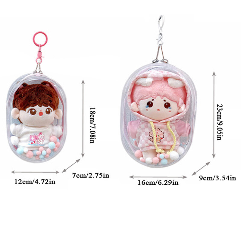 15/20cm Plush Doll Display Bag Transparent Thicken Cotton Doll Outing Dustproof Storage Pouch Keychain Mini Bag Accessories