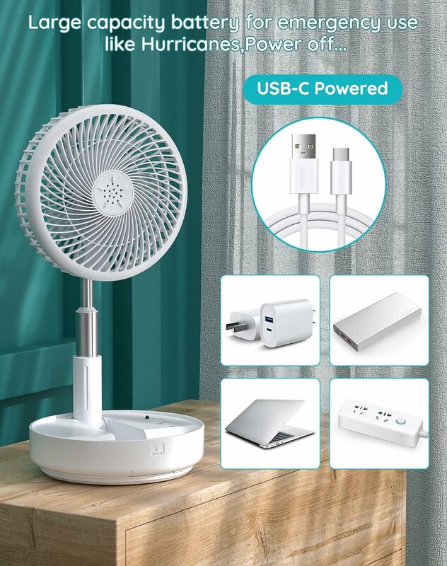 Primevolve Portable Oscillating Standing Fan,Rechargeable Battery Operated USB Floor Table Desk Fan with Remote 4 Speed Settings