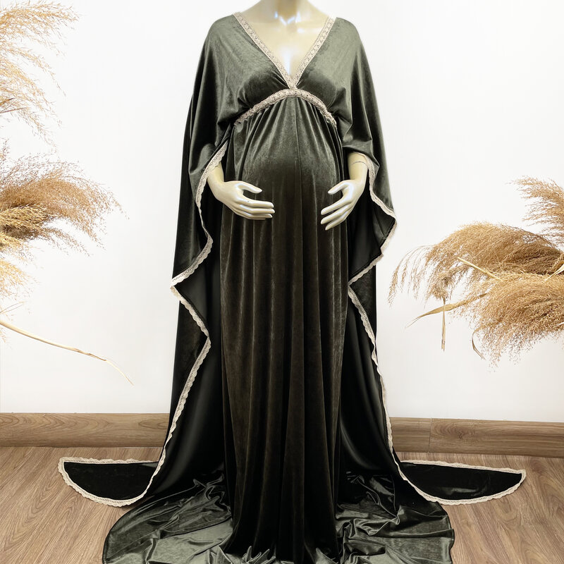 Don&Judy Velvet Wedding Dresses V-neck Cape Party Evening Gown Batwing Sleeves Bridal Pregnancy Women Maternity Dress Photoshoot