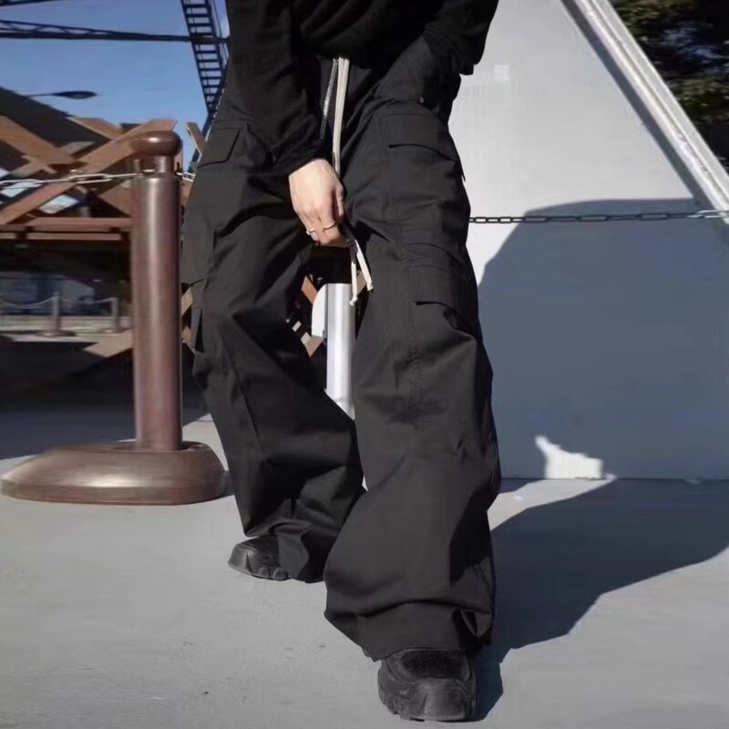 Новинка весна-осень 2024, мужские тактические брюки-карго со шнуровкой, Y2K, уличная одежда с несколькими карманами, широкие брюки, штаны