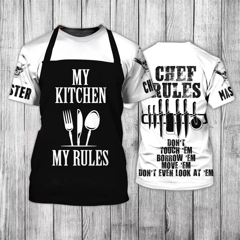 Camiseta de Chef para hombre, ropa con estampado 3D personalizado, cuello redondo, Tops de cuello redondo baratos de gran tamaño, ropa de calle Punk Vintage