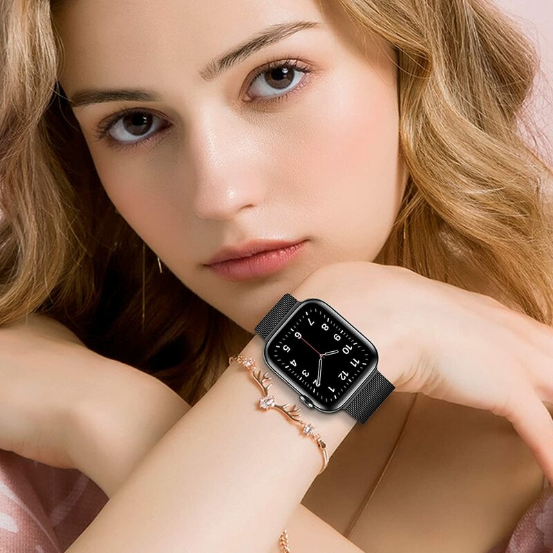 Milanese iWatch 3 42mm tali jam tangan ganda, pita Loop untuk Apple watch Ultra 8 7 6 5 4 SE 45mm 49mm 44mm 41mm 40mm logam magnetik