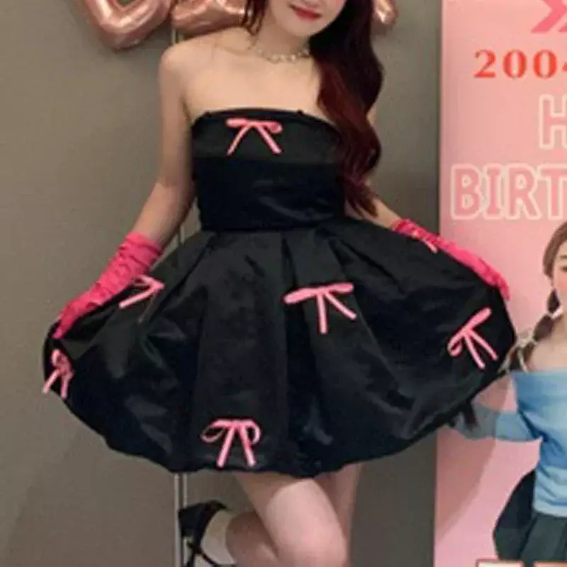 New Pole Dance Dress For Women Adult Black Sexy Bow Tutu Skirt Birthday Party Costumes Female Singer Jazz Dance Clothing DWY7565