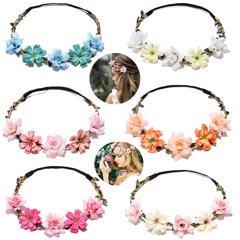 Guirlandas florais Headband para mulheres, acessórios do cabelo do casamento da noiva, coroa da flor, cocar da menina