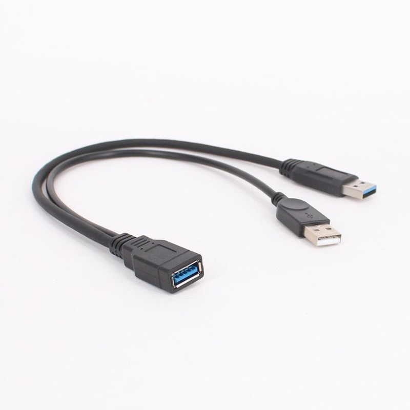 1 Buah USB Hitam 3.0 Betina Ke USB Jantan Ganda dengan Kabel Ekstensi Y Data Daya Ekstra untuk Hard Disk Seluler 2.5"