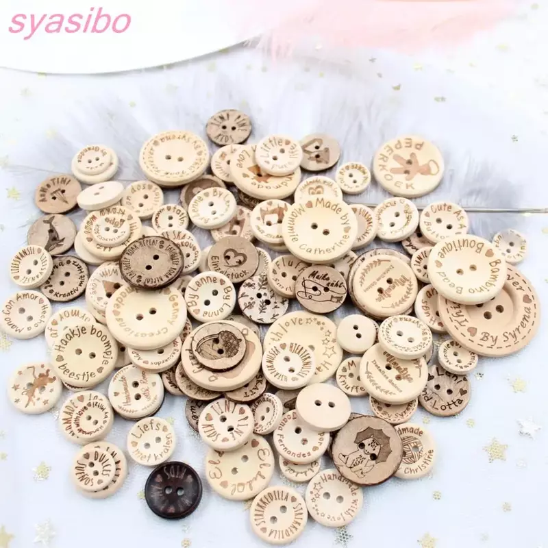 100pcs25mm Unfinished Personalized button plain wooden button with your own message or shop name - AD0076