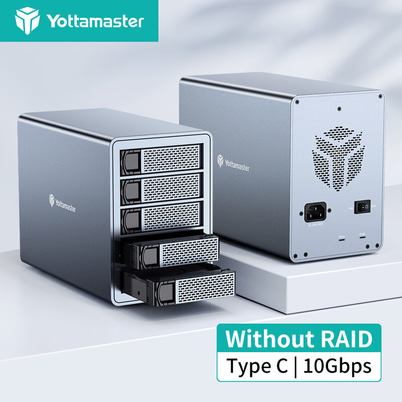 Yottamaster-Gabinete Externo USB C, 10GBPS, 5 Bay, HDD, Gabinete, Suporta 2.5 ", 3.5" SATA HDD, SSD, Até 5x18TB de Capacidade