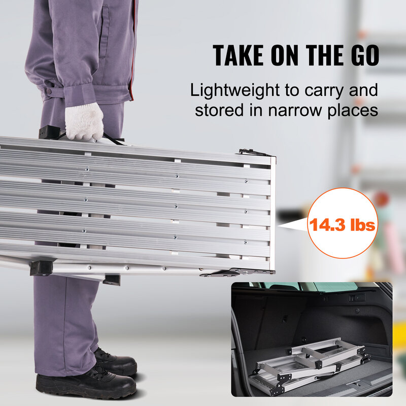 VEVOR-plataforma de trabajo plegable ajustable, escalera de aluminio para paneles de yeso, banco de trabajo antideslizante con mango portátil, 330 libras