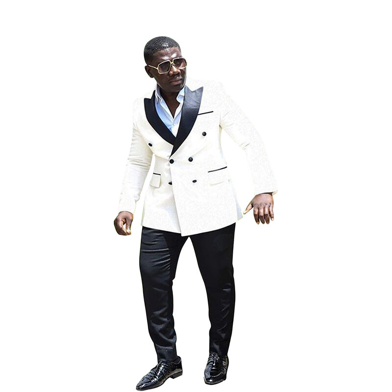 Conjunto de traje de 2 piezas para hombre, chaqueta Jacquard de doble botonadura, pantalones, vestido de boda de fiesta