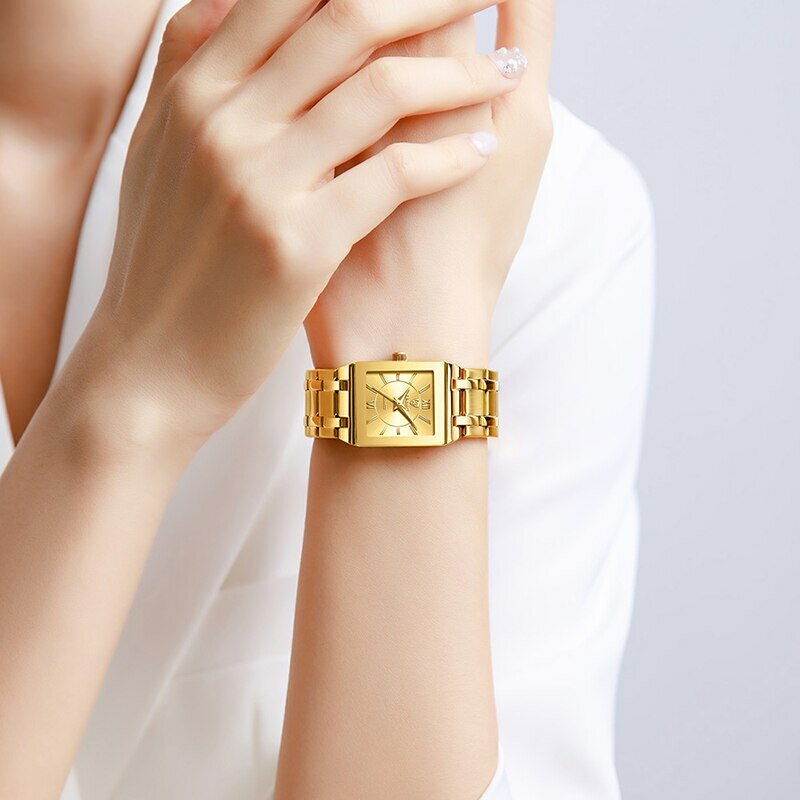 LiEBIG-Relojes de pulsera de cuarzo dorado para hombre y mujer, accesorio de lujo a la moda, resistente al agua hasta 30m