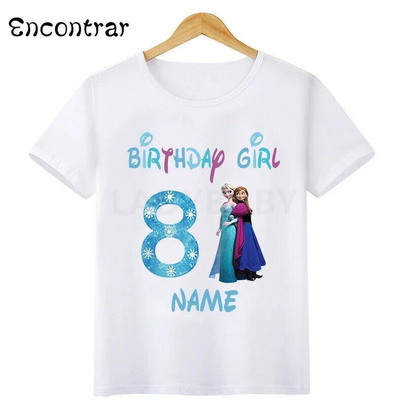 Disney Princess Frozen Elsa Anna Birthday Girl T-shirt Kids Clothes 1 2 3 4 5 6 7 8 9 Years Girls T shirt Children's clothing