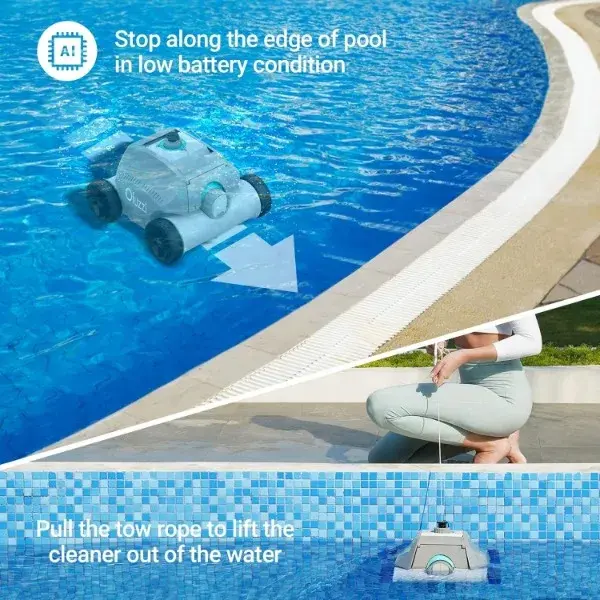 Ofuzzi Cyber Draadloze Robotachtige Zwembadreiniger, Max.120 Minuten Runtime, Zelfparking, Automatische Zwembadstofzuiger Voor Alle Boven/In De Grond