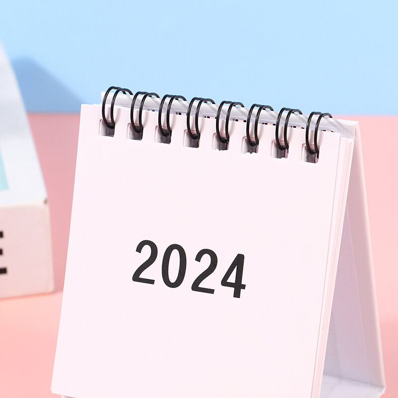 1 buah 2024 kecil lucu segar meja kalender Desktop perencana Notepad kalender Agenda Organizer alat tulis perlengkapan kantor
