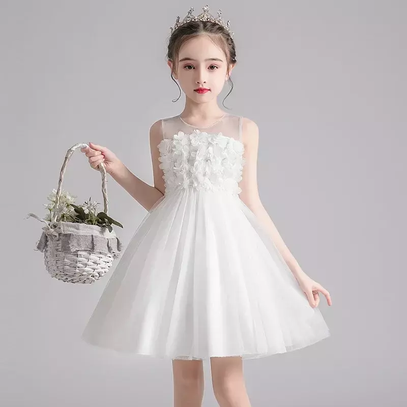 子供のためのふわふわのガーゼのプリンセスドレス,女の子のための夏服,韓国版,子供のパフォーマンススカート,新しいコレクション2024
