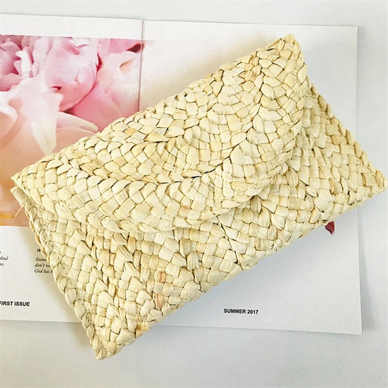 Women's Corn Husk Handmade Woven Purse Shoulder Bag Beach Straw Clutch Wallet Handbag Straw Purse For Women