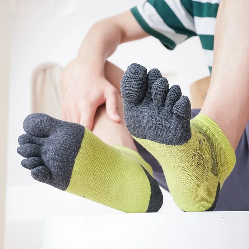 Meias esportivas de algodão para homens, meias curtas de cinco dedos, tornozelo, correndo, absorvendo suor, primavera, outono, novo, 5 pares