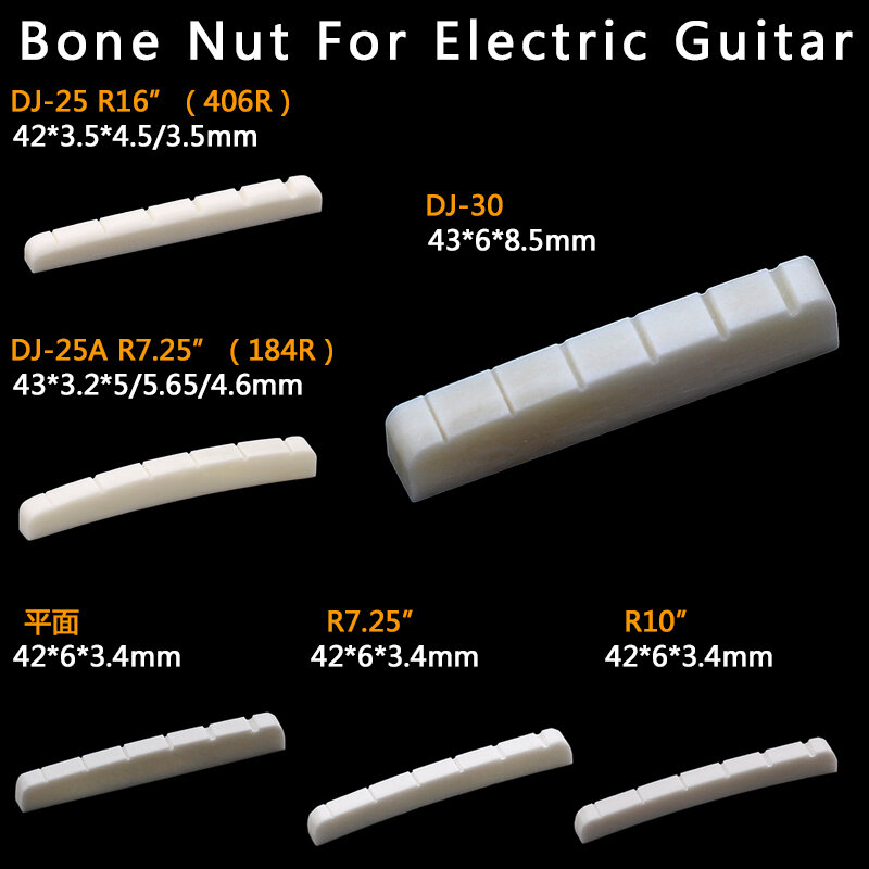 Tuerca de hueso ranurada Real para guitarra eléctrica, almohada de cuerda superior, almohada de cuerda, puente de guitarra (parte inferior plana 42/43*3,4*6)