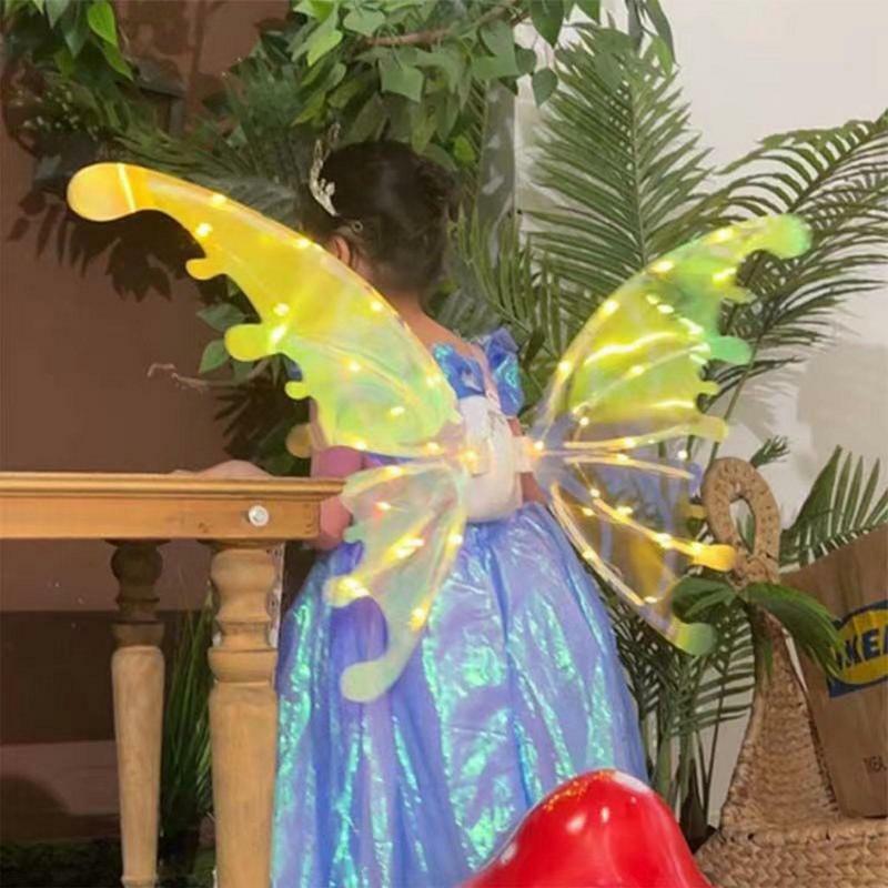 Sayap Elf elektrik sayap kupu-kupu dengan lampu, kostum peri anak perempuan pesta ulang tahun berdandan hadiah Natal Halloween