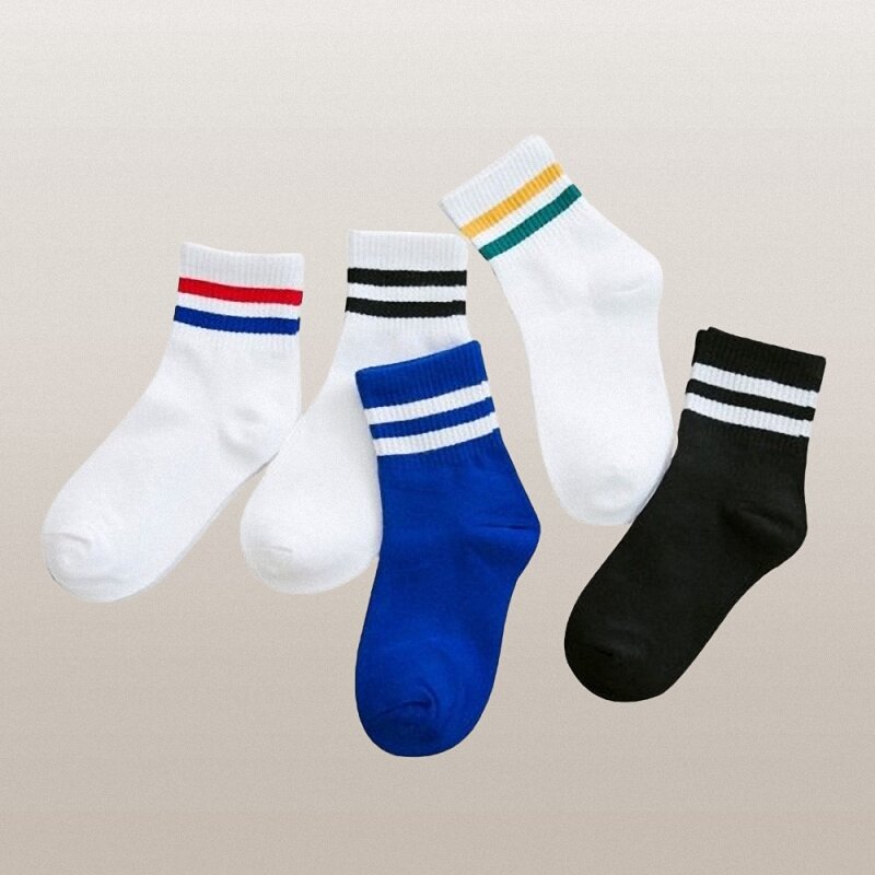 6/12 Pairs 2024 New High Quality Two-bar Striped Mid-tube Socks College Style Sports Leisure Double-bar Women's Socks