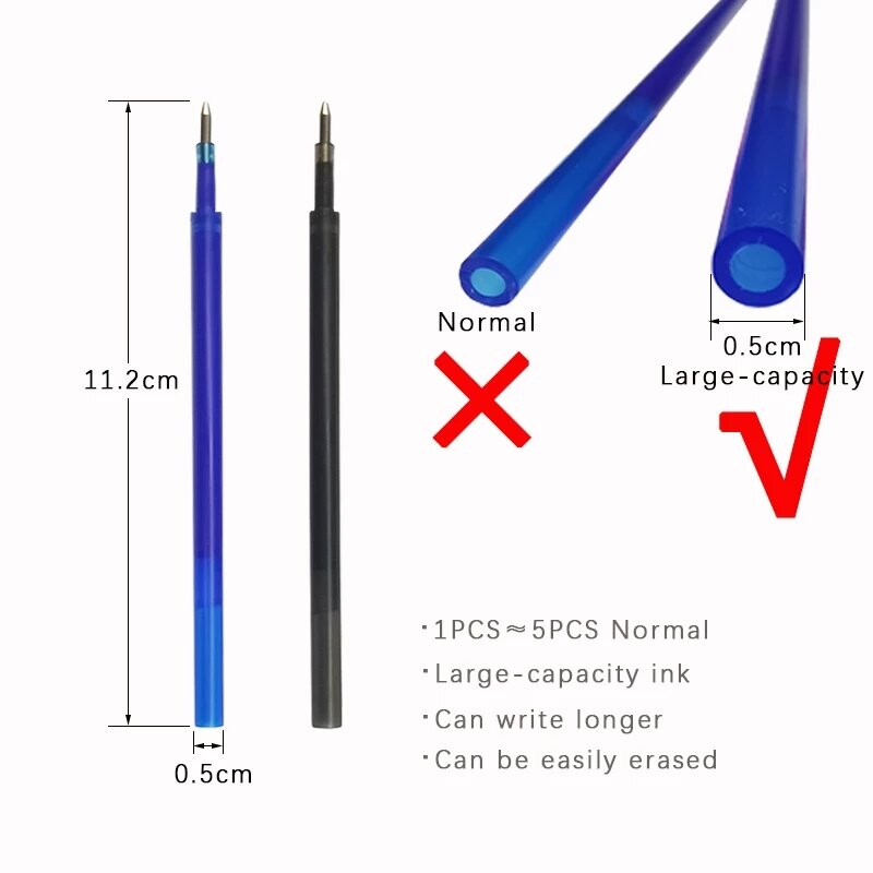 푸시 버튼 지울 수 있는 젤 펜 0.5mm 대용량 펜 리필 교체 가능 막대, 세탁 가능한 핸들, 학교 사무용품 문구