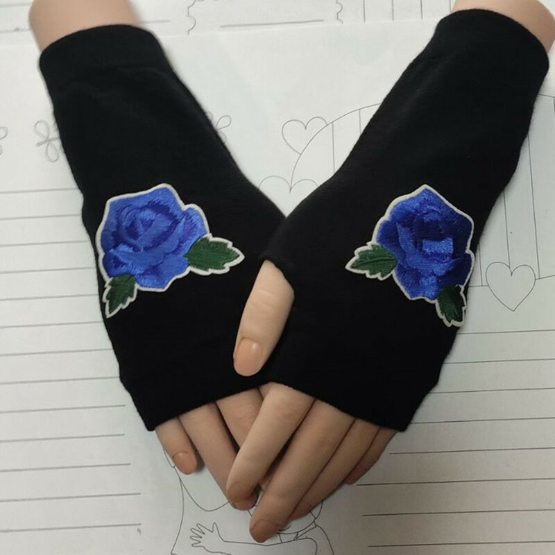 New embroidered rose knitting gloves Fingerless Gloves