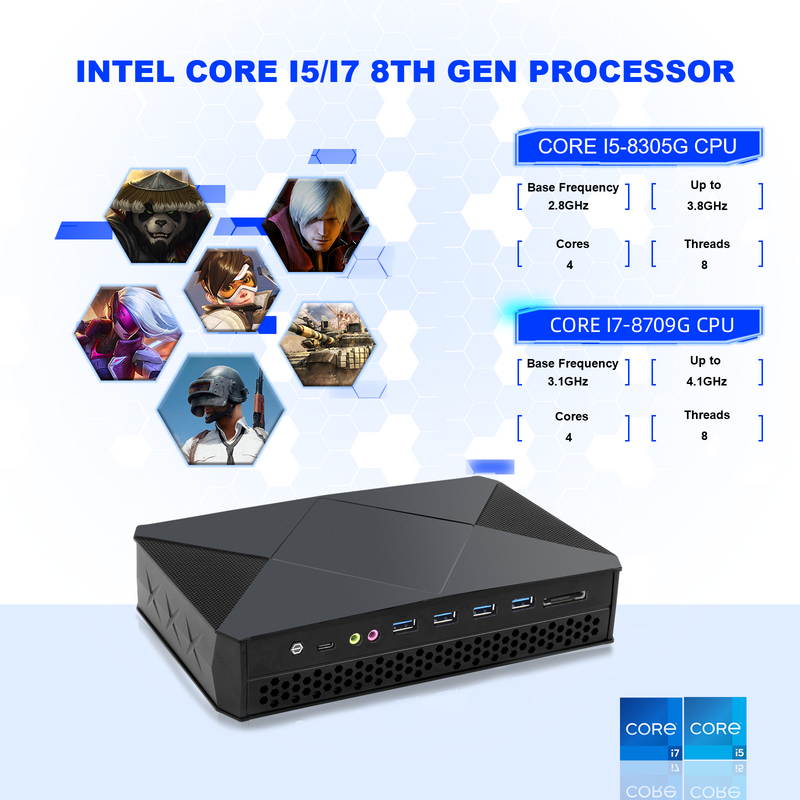 HYSTOU-ordenador de videojuegos F9, Intel Core i7 i5 CPU con AMD Radeon RX Vega M GH, gráficos de doble canal, 64GB de RAM DDR4, Windows 10