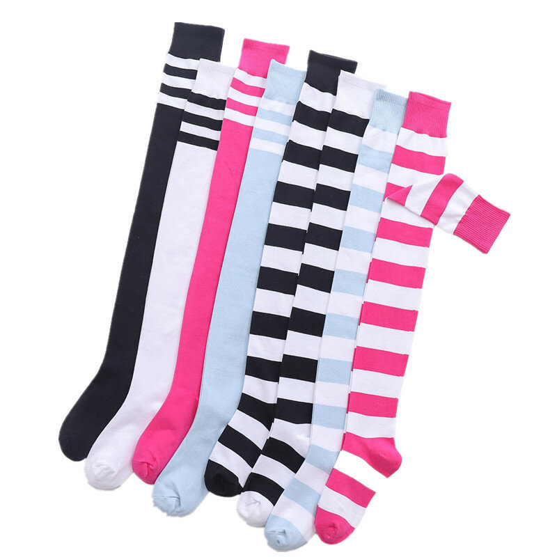 Striped Over Knee Thigh High Stockings Long Cotton Stripe Colorful Super Soft Socks Cute Lolita Cosplay Sissy Stripy Stockings