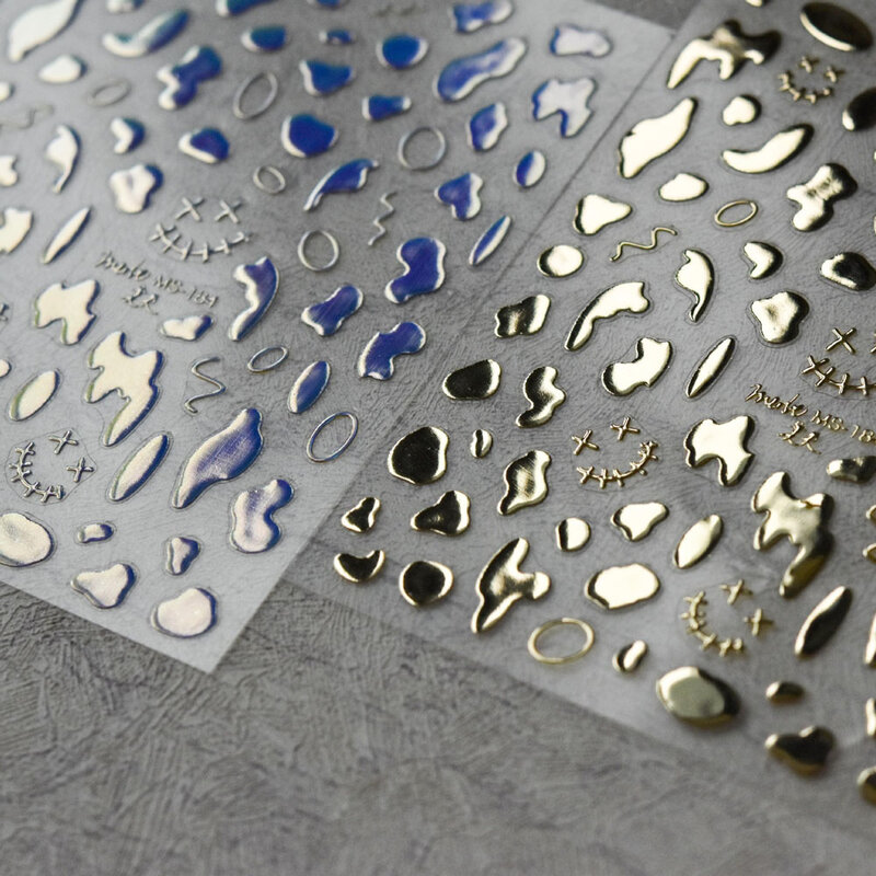 Projekt ramki naklejki do paznokci brązujący geometryczny abstrakcyjny pasek linii tłoczone złoto/Laser srebrny samoprzylepne 5D Nail Decal