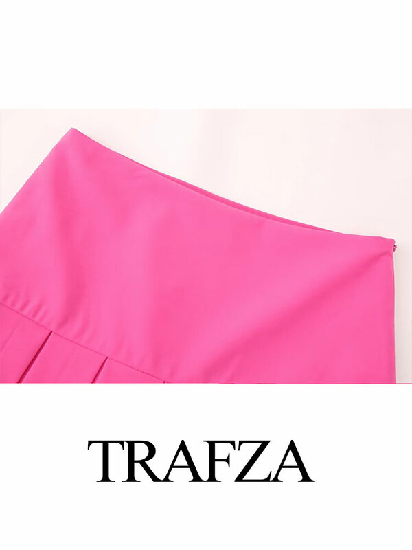 TRAFZA 2024 Female Spring Vintage Culottes Chic Women's Wide Pleats Versatile A-Line Solid Mid-Rise Slim Summer Trendy Shorts