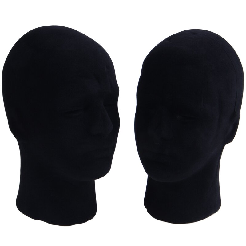 Cappello da esposizione del negozio del supporto del manichino della testa del manichino del modello degli uomini della schiuma nera del polistirene, 2 x nero