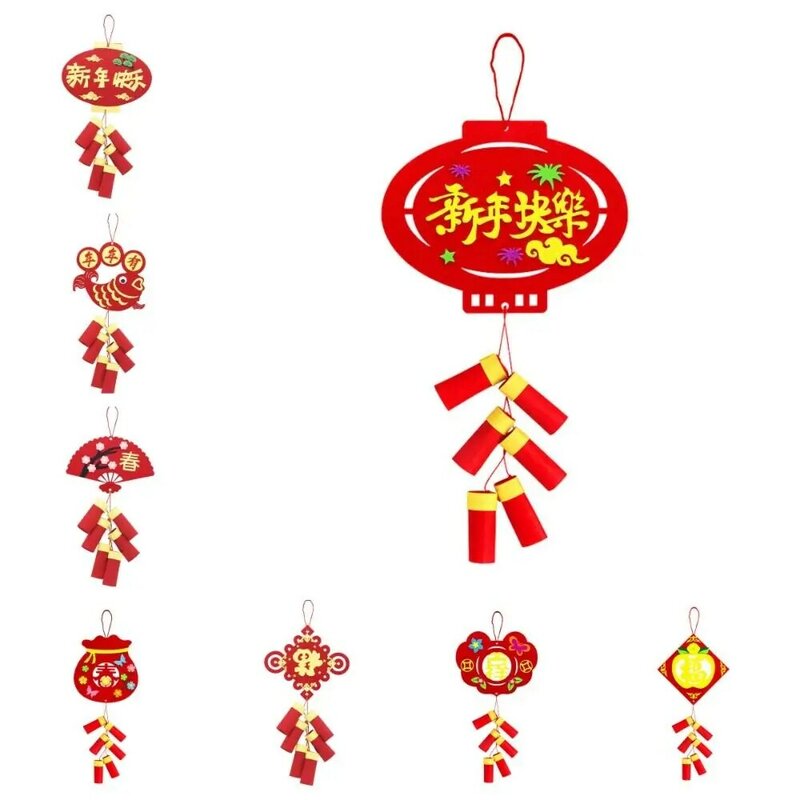 Maroon dekorasi gaya Cina liontin kerajinan tata letak alat peraga Festival Musim Semi dekorasi dengan tali gantung mainan DIY