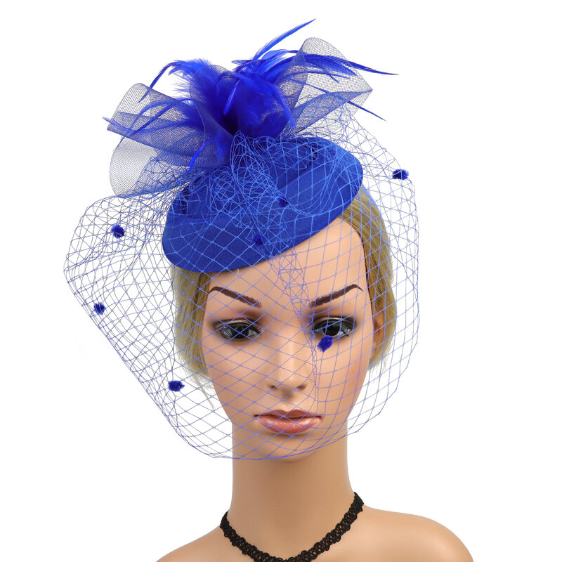 Fascinators Headband สำหรับผู้หญิง Tea Party หมวก Kentucky Derby งานแต่งงานขนดอกไม้ตาข่ายผมคลิปอุปกรณ์เสริมหมวกเส้นด้าย Decor