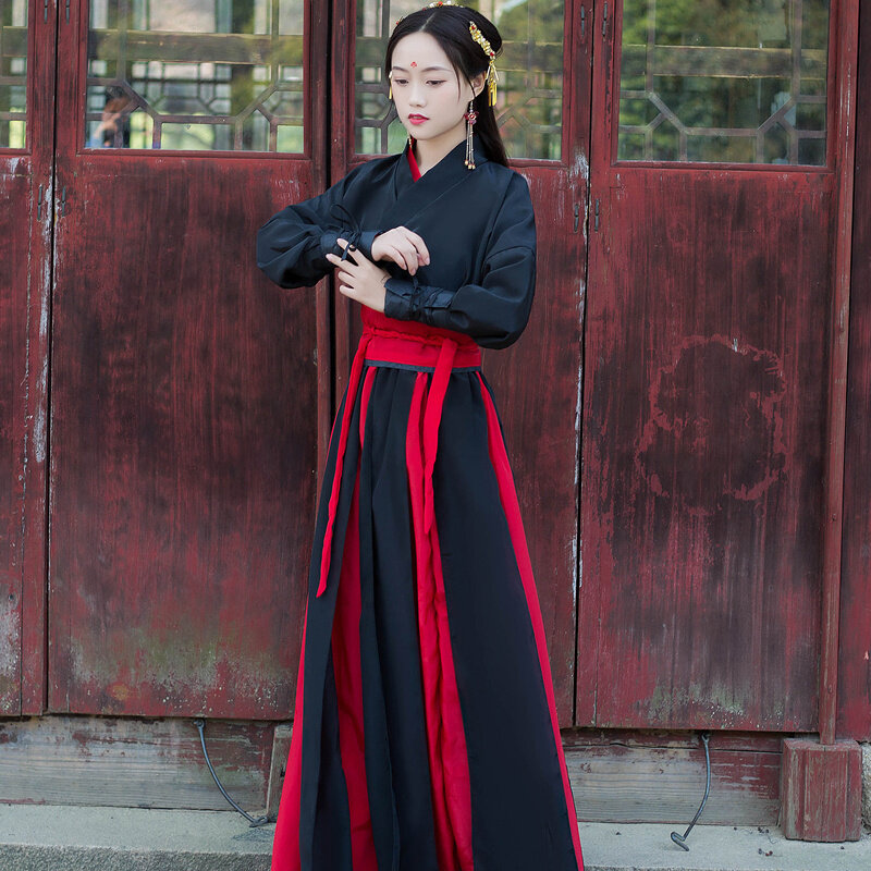 Vestido de dança folclórica chinesa para mulheres, preto, artes marciais, robe hanfu, bordado, estilo chinês, traje cosplay, roupa tradicional