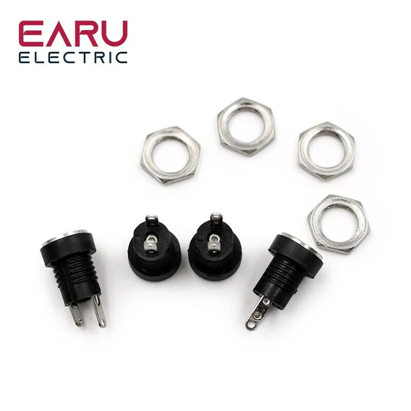 10Pcs 3A 12v For DC Power Supply Jack Socket Female Panel Mount Connector 5.5mm 2.1mm Plug Adapter 2 Terminal Types 5.5*2.