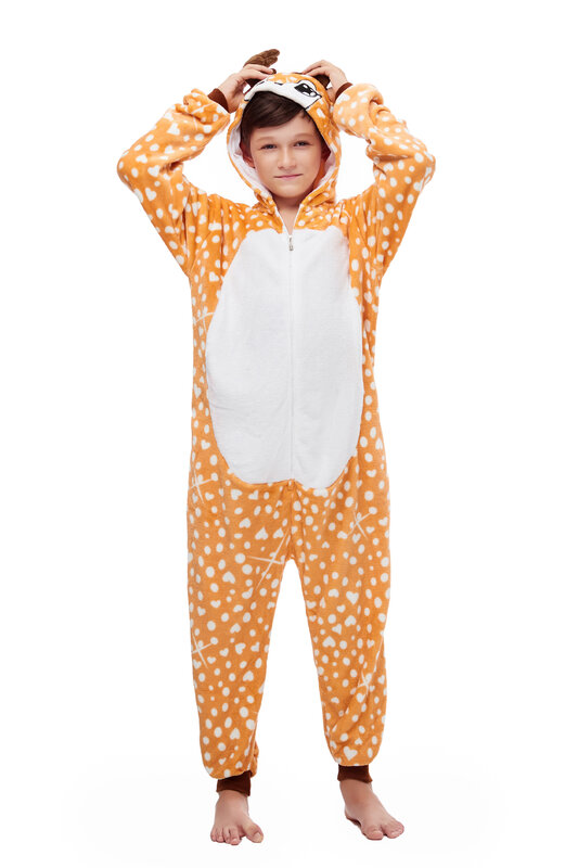 키구루미 어린이 만화 동물 점프수트, 겨울 플란넬 유니콘 호랑이 사자 원피스 잠옷, 소녀 소년 원피스 잠옷